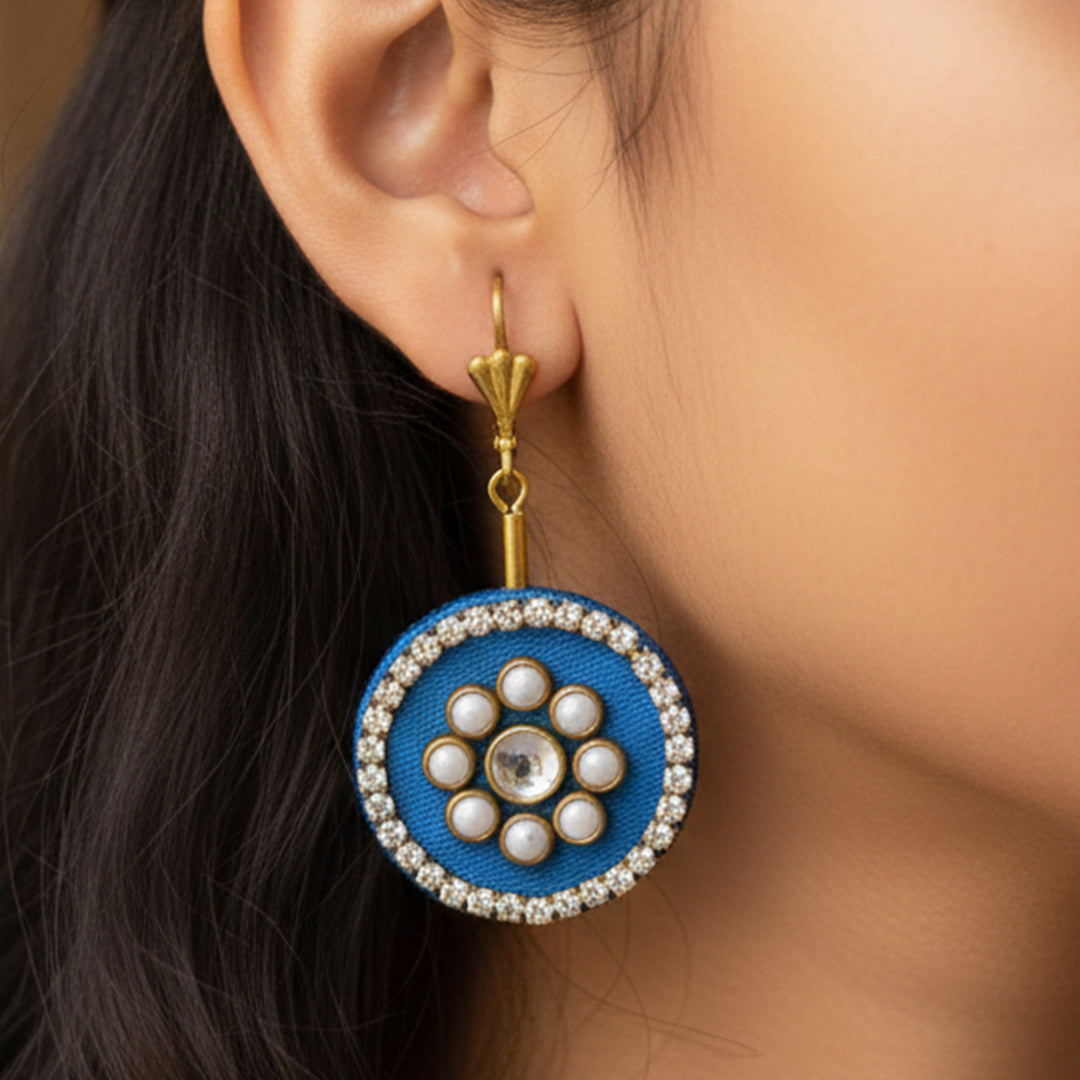 Handmade Pearl Embellished Gaji Silk Earrings