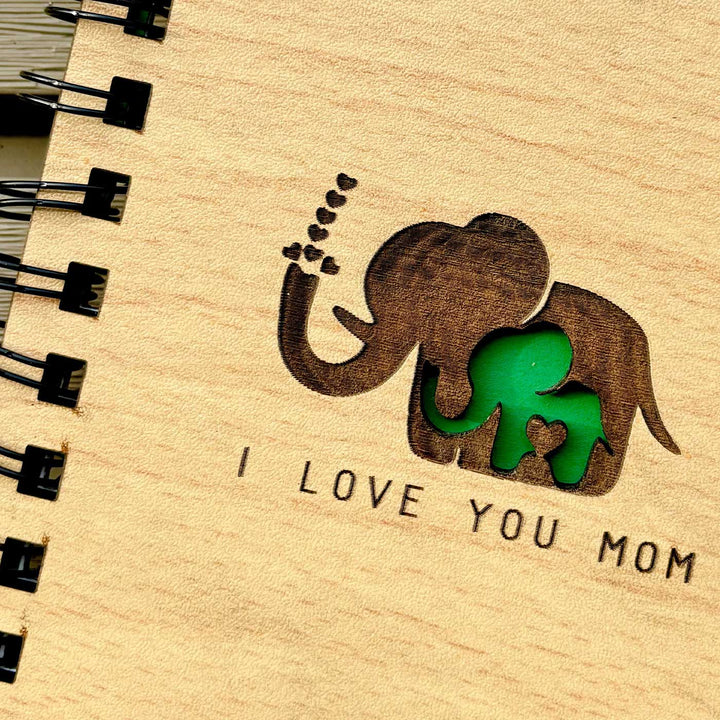 Handmade Elephant Theme MDF Wood Notebook For Mothers | 60 Pages