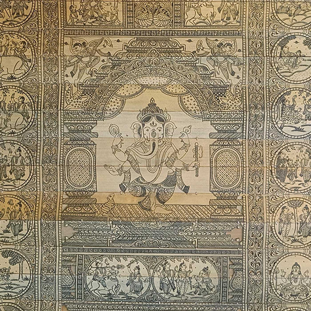 18 X 30 Inch | Handmade Palm Leaf Life Story Of Ganesha Painting