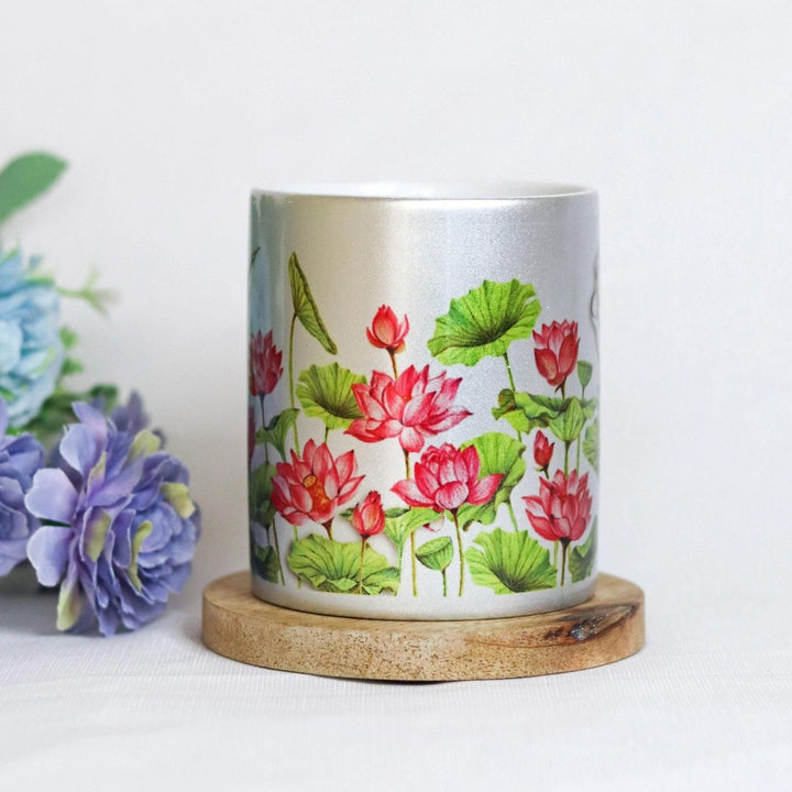 Lotus Bone China with Silver Coffee Mug I 350 ML