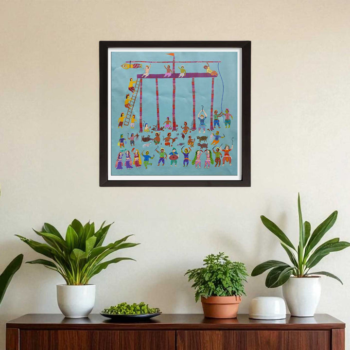 36 x 36 Inch | Festival of the Village | Original Hand Painted Bhill Painting | Acrylic Paints On Canvas