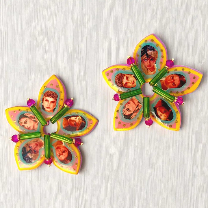 Handmade Polymer Clay Floral Bollywood Rekha Theme Resin Earrings