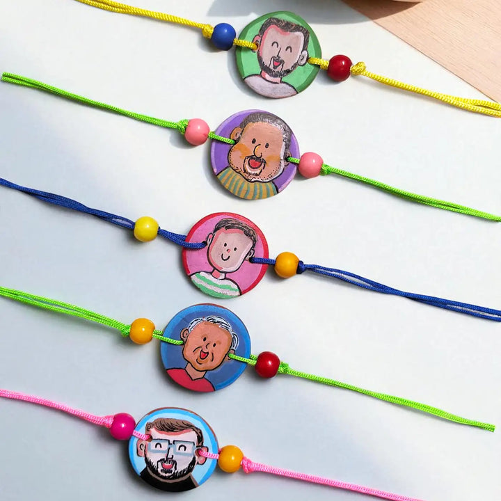 Photo Personalized Beaded Caricature Illustration Terracotta Rakhi