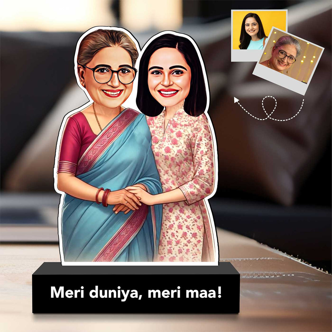 Photo Personalized "Meri Duniya, Meri Maa!" MDF Wood Caricature Cutout For Mothers