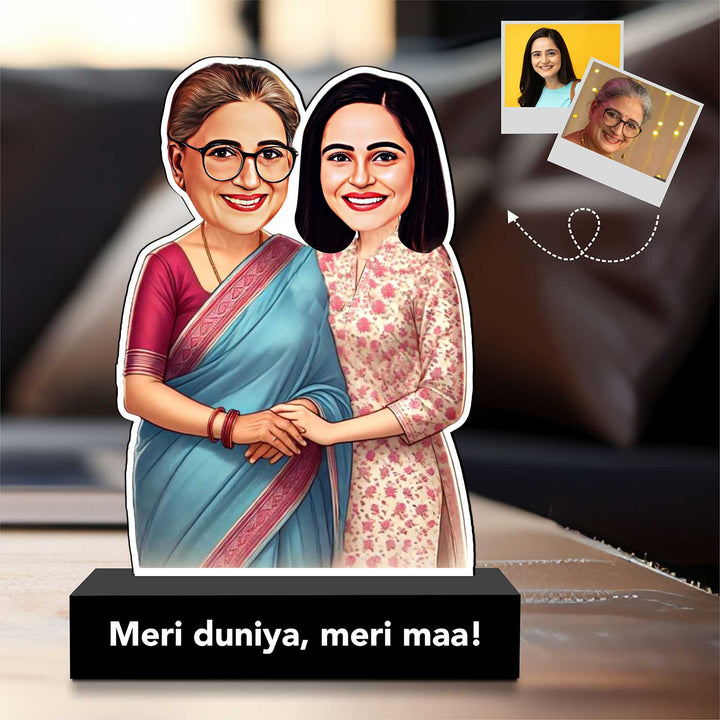 Photo Personalized "Meri Duniya, Meri Maa!" MDF Wood Caricature Cutout For Mothers