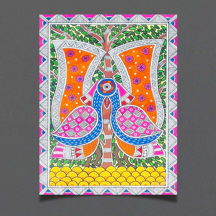 8 x 5 Inch | Twin Harmony | Original Hand Painted Madhubani Painting On Paper