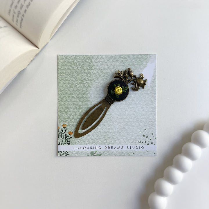 Hand Embroidered Rosa Lutea Bronze Bookmark