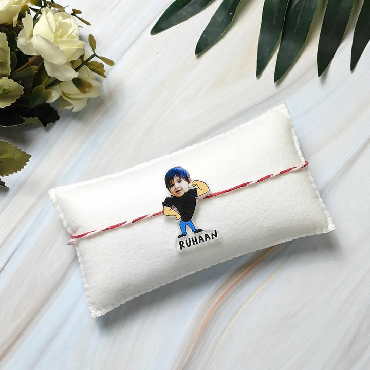 Photo Personalized Reusable Caricature Johnny Bravo Theme Acrylic Kids Rakhi
