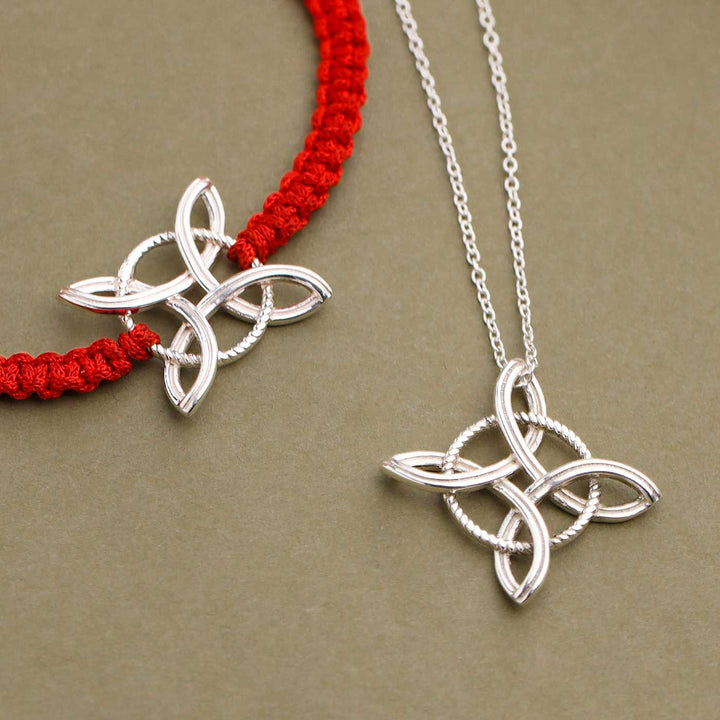 Handmade Witches Knot Design Silver Rakhi For Brother - Close-up of bracelet and pendant