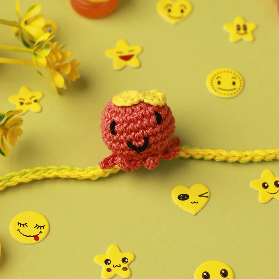 Handmade Cute Octopus Kids Rakhi With Roli Chawal