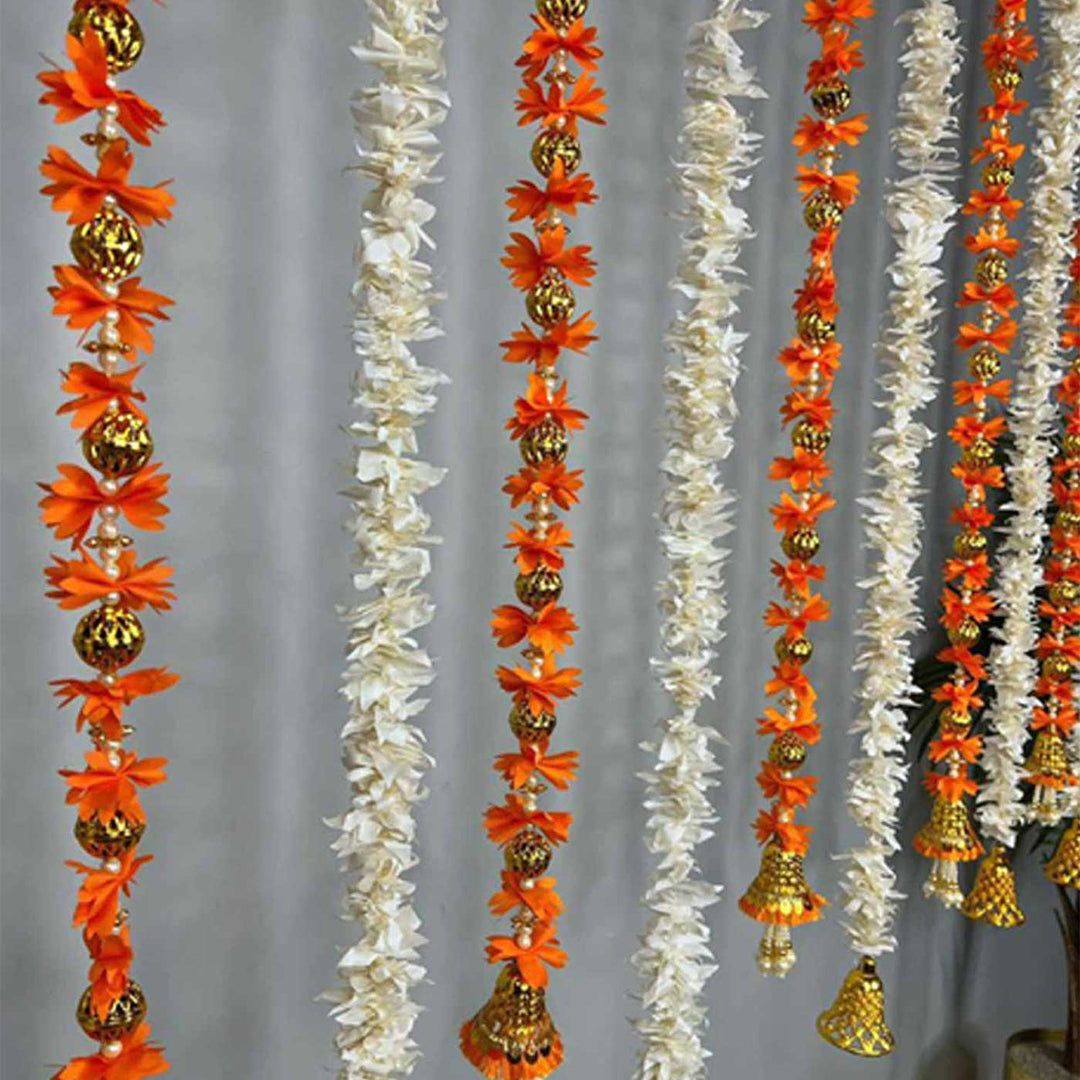 Orange Tassel & White Jasmine Garland Backdrop Decor Kit With Bells