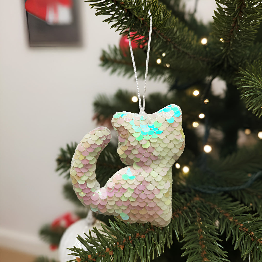 Handmade Sequin Kitten Ornament For Christmas Decoration