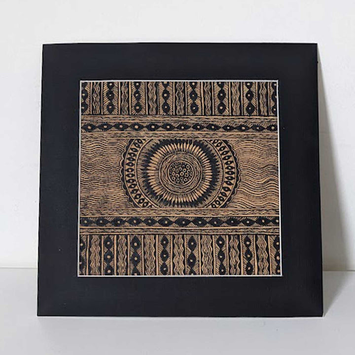 8 x 8 Inch | Black On Tea Treated Paper | Traditional Black & Brown Madhubani Style Drawing With Frame