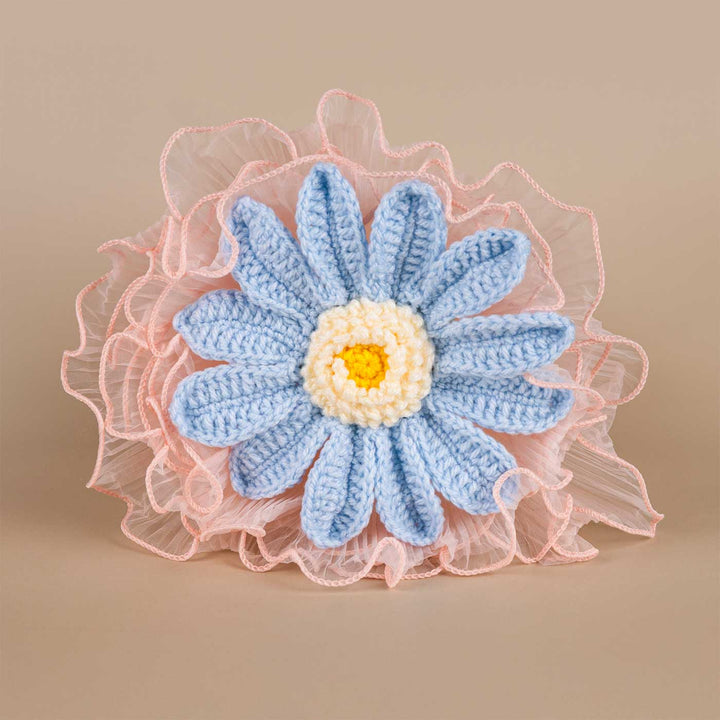 Handmade Crochet Blue African Daisy Flower Bouquet With Lights | Includes Photo & Greeting Card