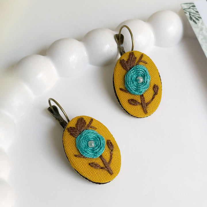 Hand Embroidered Wild Ochre Bronze Tone Earrings