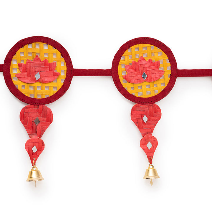 "Saroj" Handcrafted Lotus Bamboo Toran with Metal Bells for Festive Decor