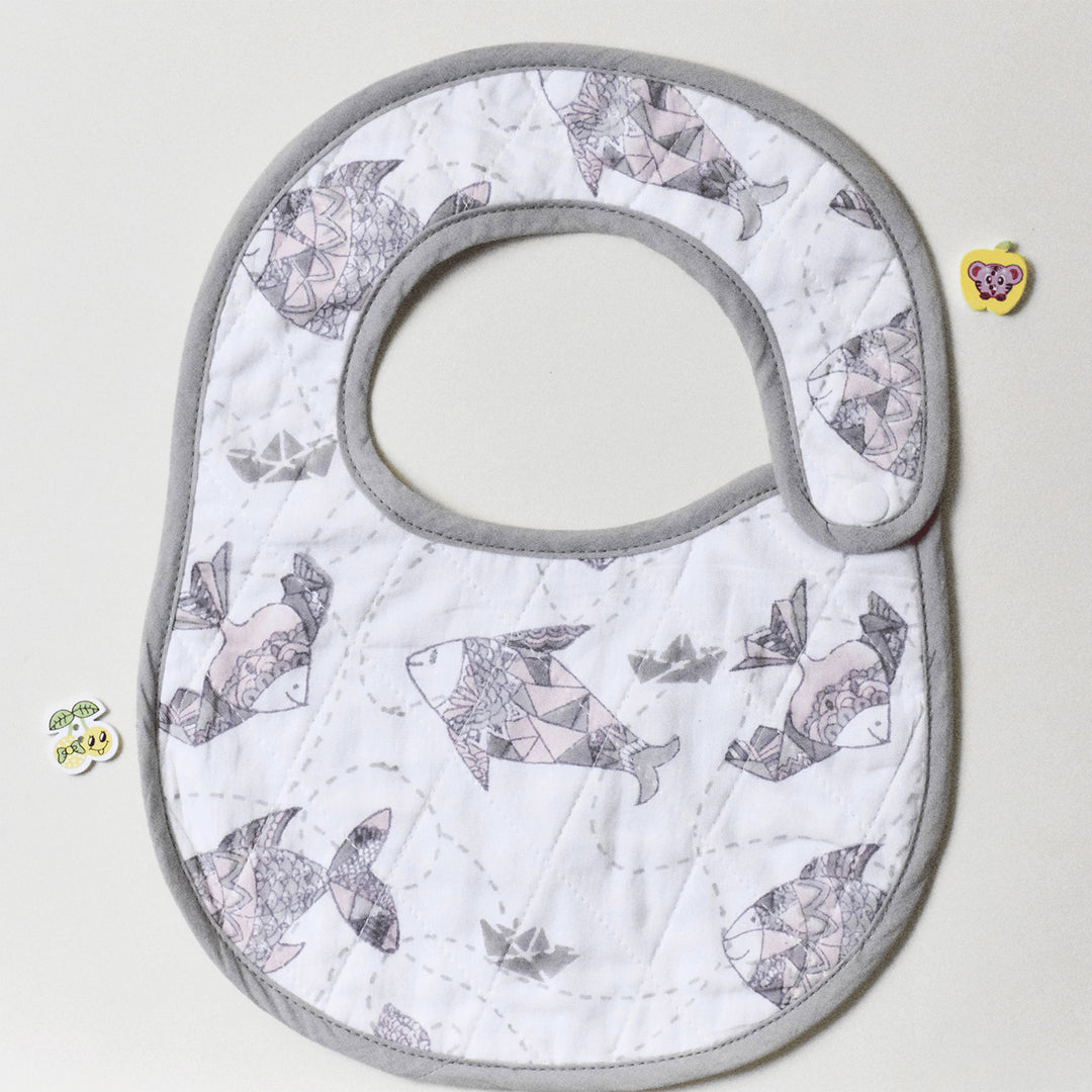 Block Printed Greyscale Aquarium Bib