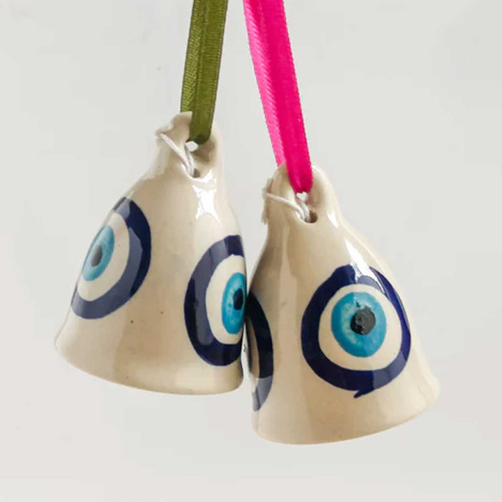 Set of 2 | Handmade Evil Eye Design Ceramic Bell