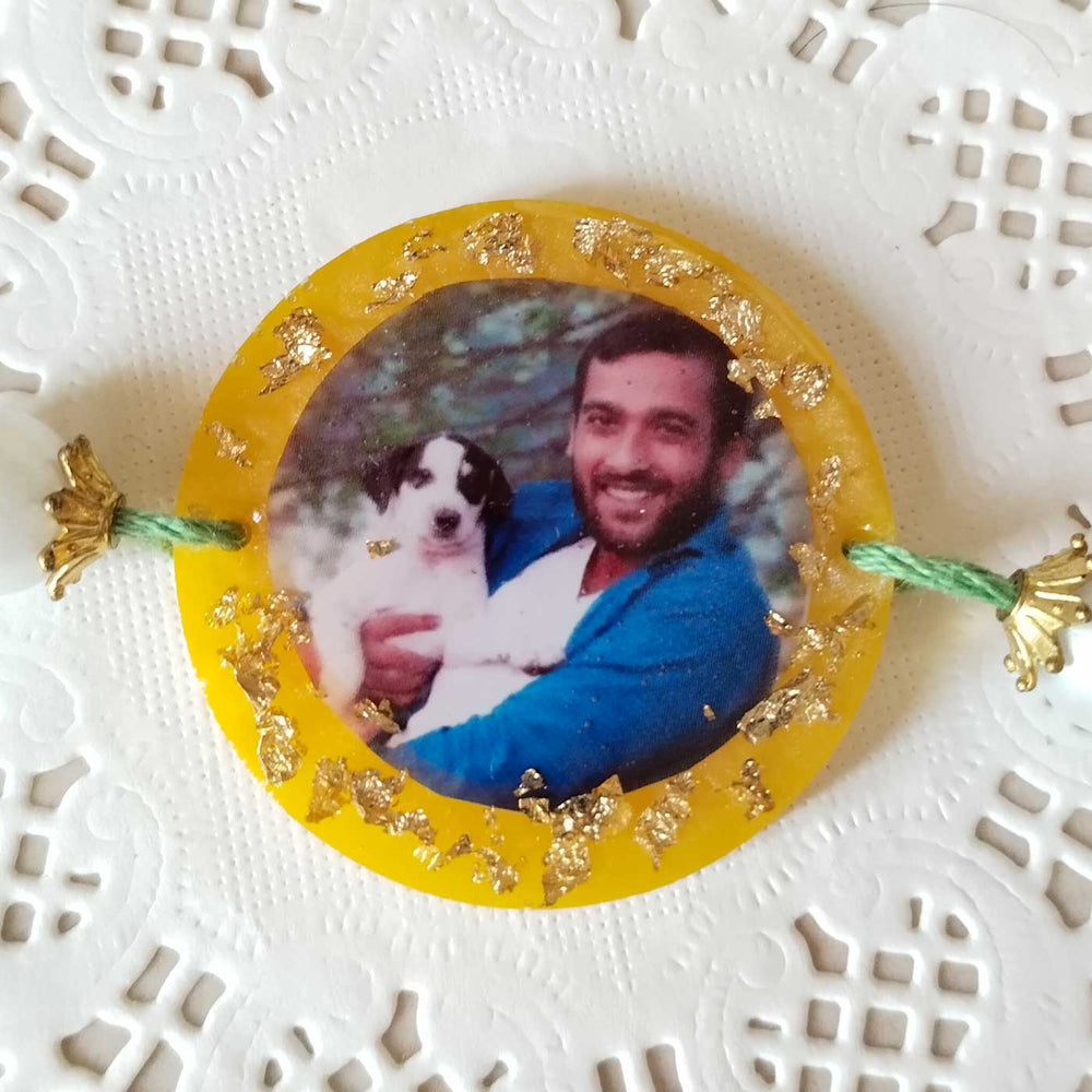 Photo Personalized Pet Brother Design Resin Rakhi - Close-up Front View