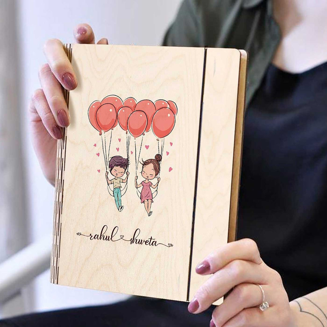 Couples Wooden Personalized Notebook Binder | A5, 50 Blank Pages, 120 GSM