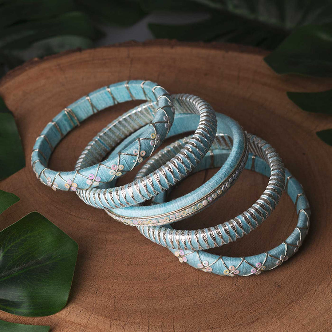Blue Handcrafted Trendy Sequins Bangles | Set of 5