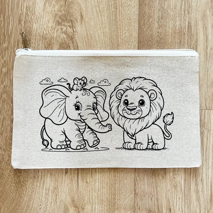 DIY Colour It Yourself Elephant & Lion Cotton Pouch For Kids