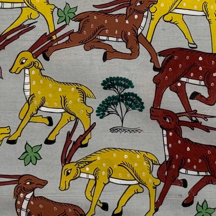 16 X 12 Inch | Handmade Silk Deer Herd Painting
