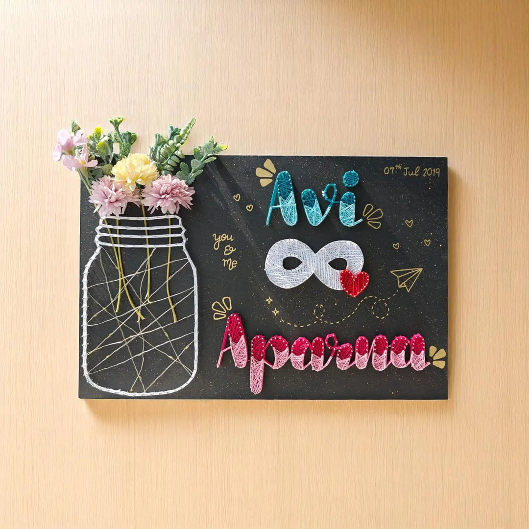 Personalized Handmade String Art Mason Jar Design MDF Wood Name Plate With Lights