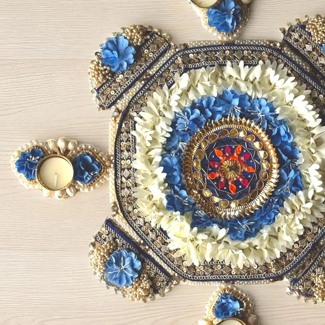 Reusable Blue & White Floral Rangoli | Set Of 9