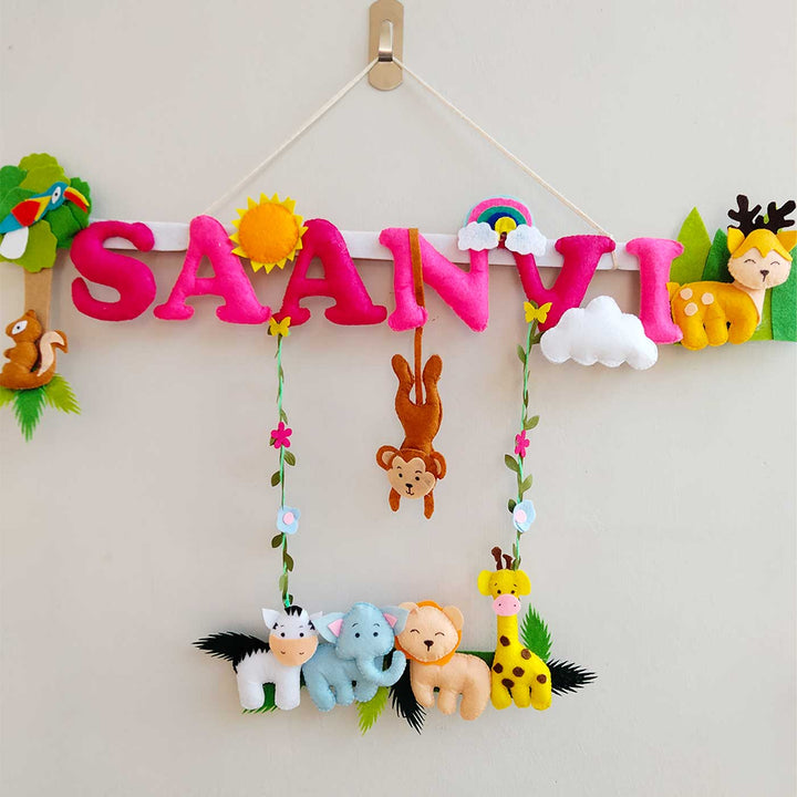 Personalized Jungle Theme Felt Kids Name Plate