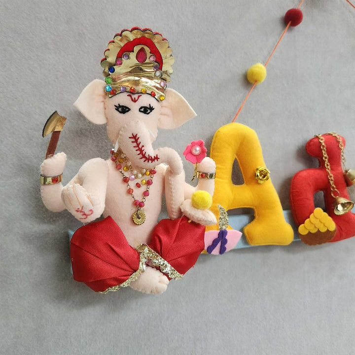 Personalized Shri Ganesha Theme Felt Kids Name Plate