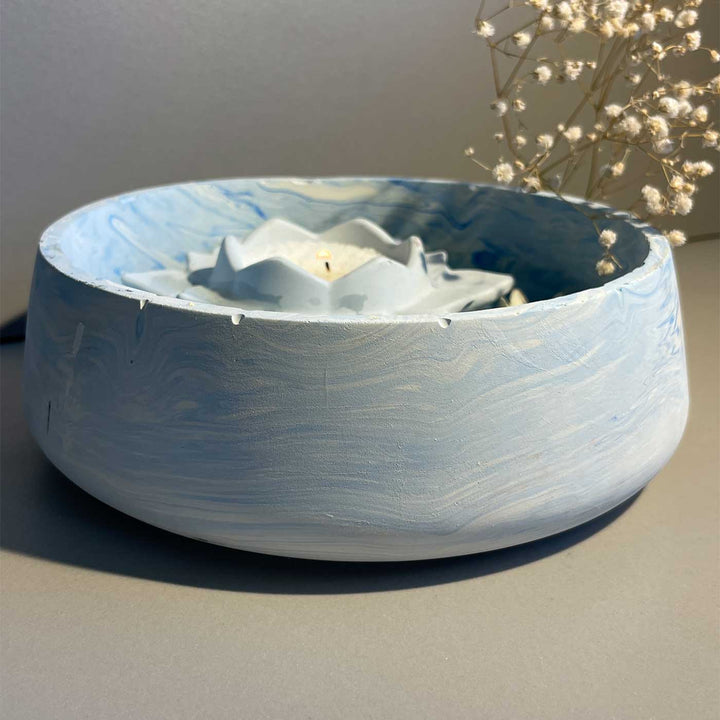 Handmade Radiance Concrete Gift Hamper | Includes 1 Urli, 1 Flower Candle Holder, 4 Succulent