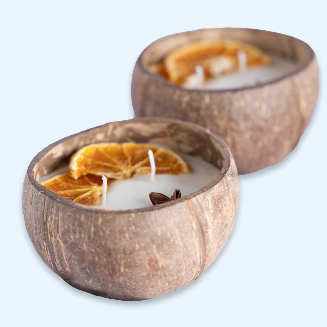 Eco-friendly Handmade Orange & Spice Coconut Shell Candle