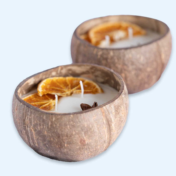 Eco-friendly Handmade Orange & Spice Coconut Shell Candle