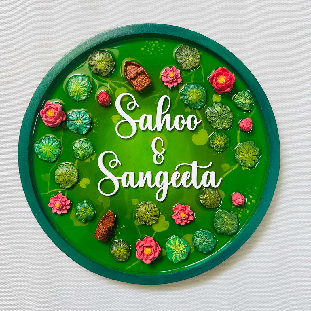 Lily Pond 3D Realistic Personalized Round Resin & Wooden Name Plate With Acrylic Letters For Home