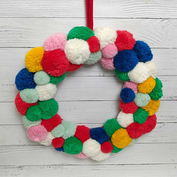 Handmade Merry Pom Pom Fabric Wreath