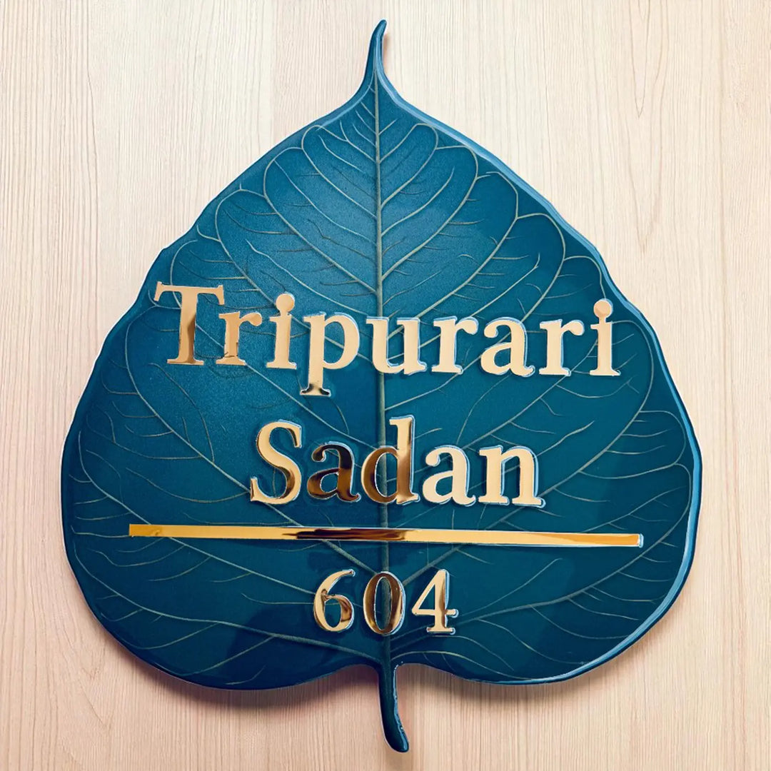 Personalized Blue Leaf Shaped Resin Name Plate