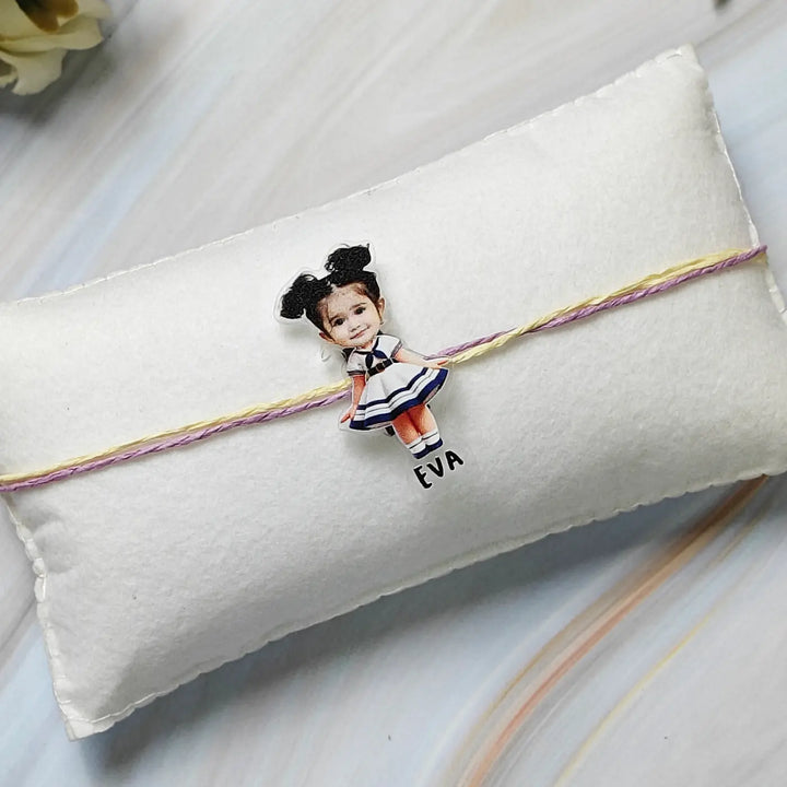 Photo Personalized Reusable Caricature Cute Girl Theme Acrylic Kids Rakhi