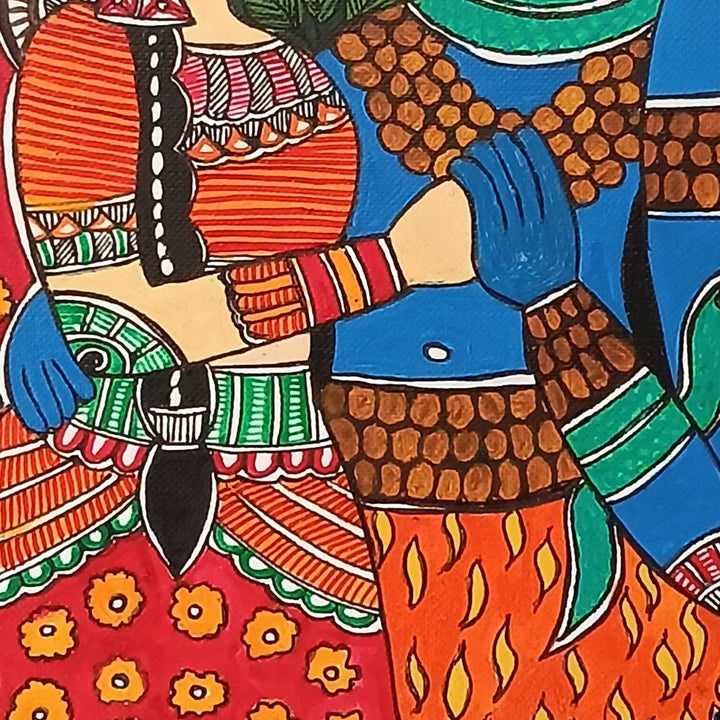 11 x 8 Inch | Shiv & Parwati Love | Original Hand Painted Madhubani Painting | Nib Ink On Paper