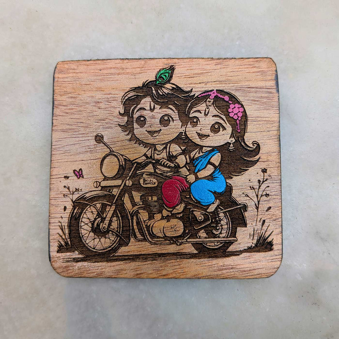 Engraved & Hand-Painted Rider Krishna Mahogany Wood Fridge Magnet