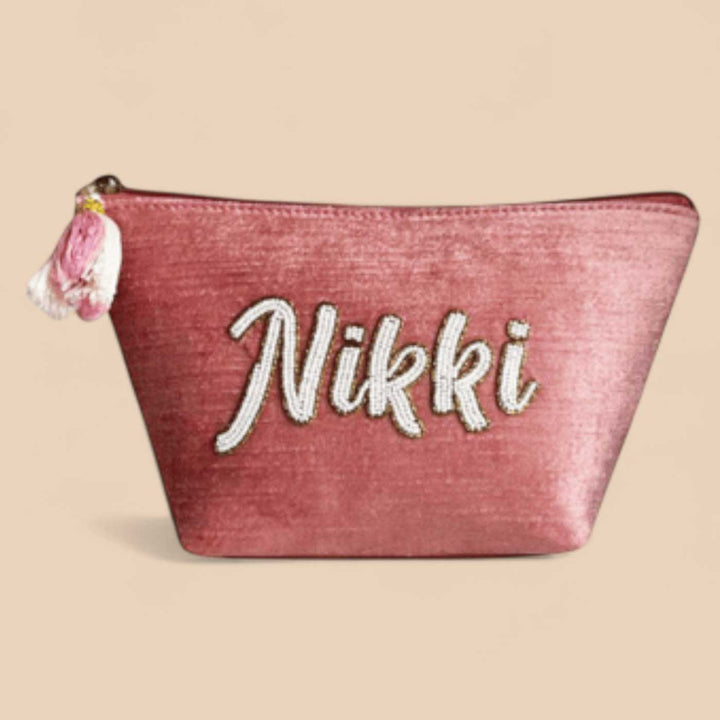 Personalized Handmade Embroidered Solid Rust Color Velvet Pouch