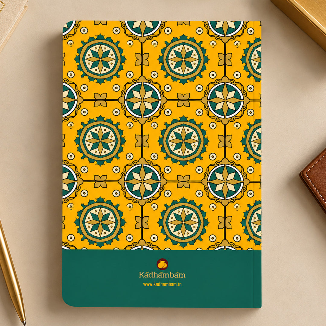 Yellow Geometric Pattern A5 Journal With Kanchipuram Weaves Heritage Cover For Festive Gifting