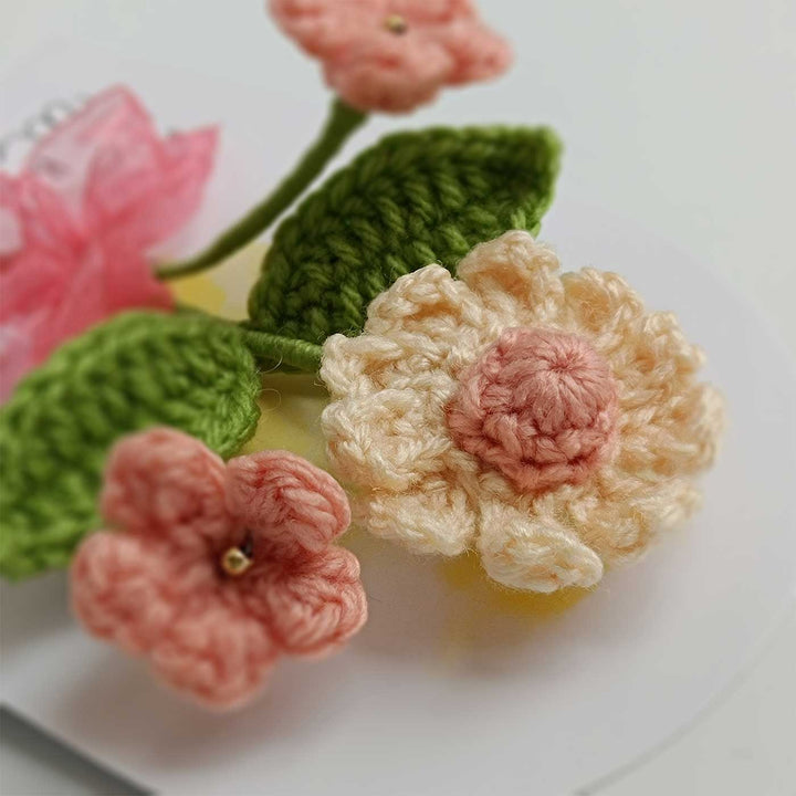 Handmade Crochet 3D Cream & Peach Floral Greeting Card