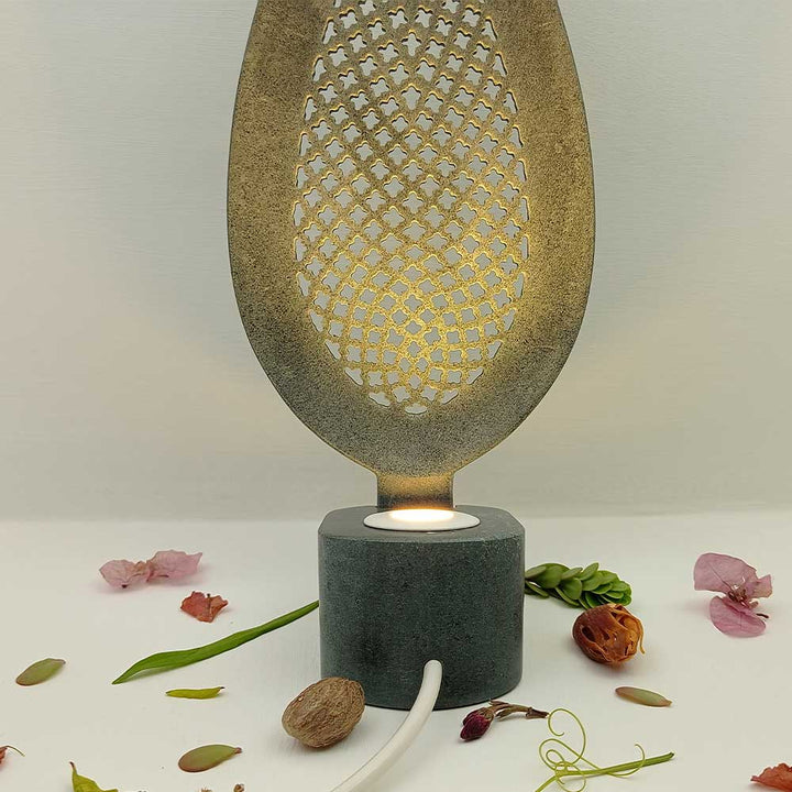 Handmade Grey Sina Jaali Work Soapstone Table Lamp
