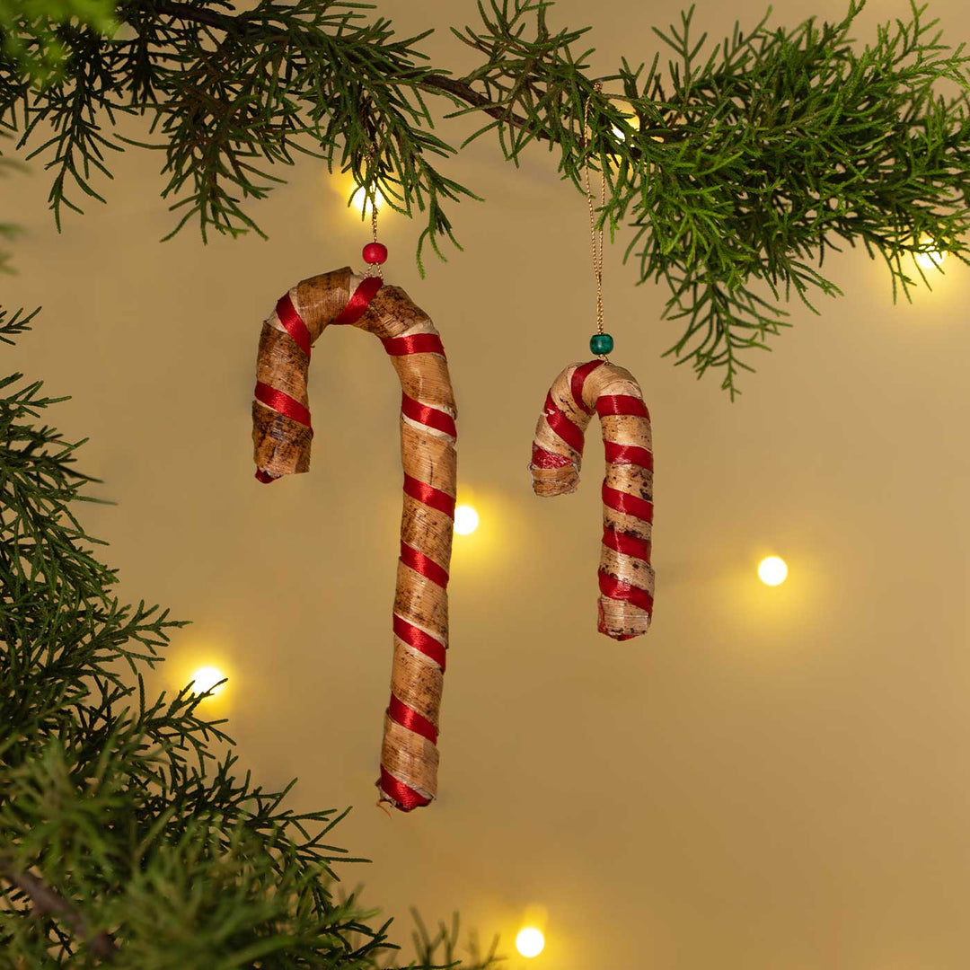 Handmade Banana Bark Candy Cane Hanging Christmas Ornaments