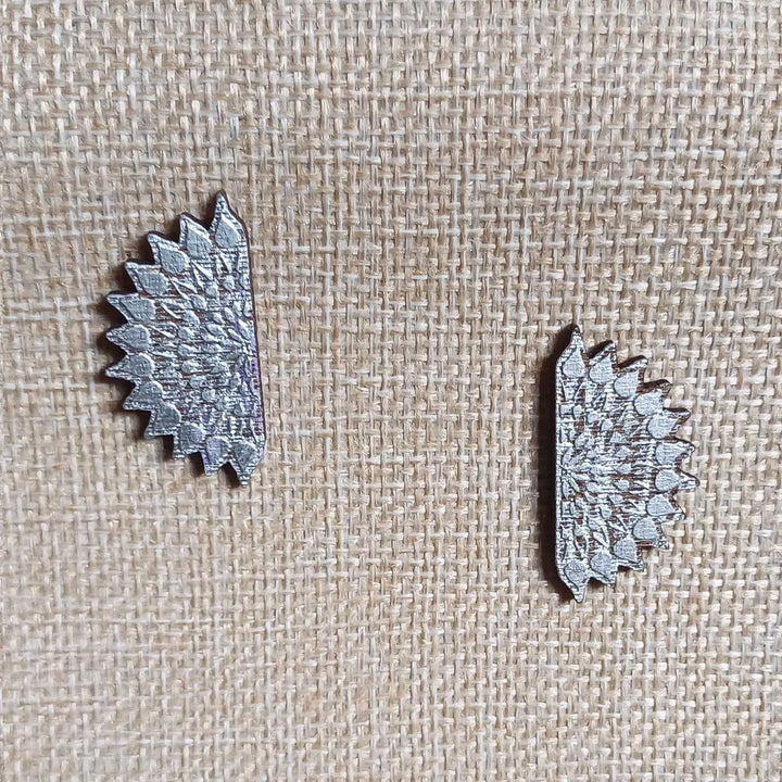 Handmade Silver Sun Design Wooden Earrings