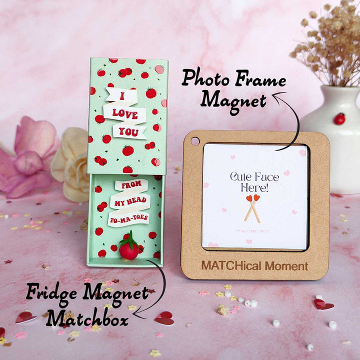 2 Pc | Photo Personalized Frame Magnet & Quirky Love Mini Love Box Magnet | Valentine’s Gifting