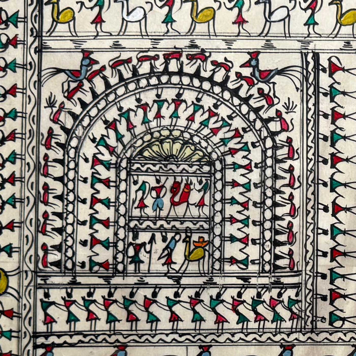 40 X 16 Inch | Handmade Tussar Silk Saura Tribal Art Of Odisha Painting