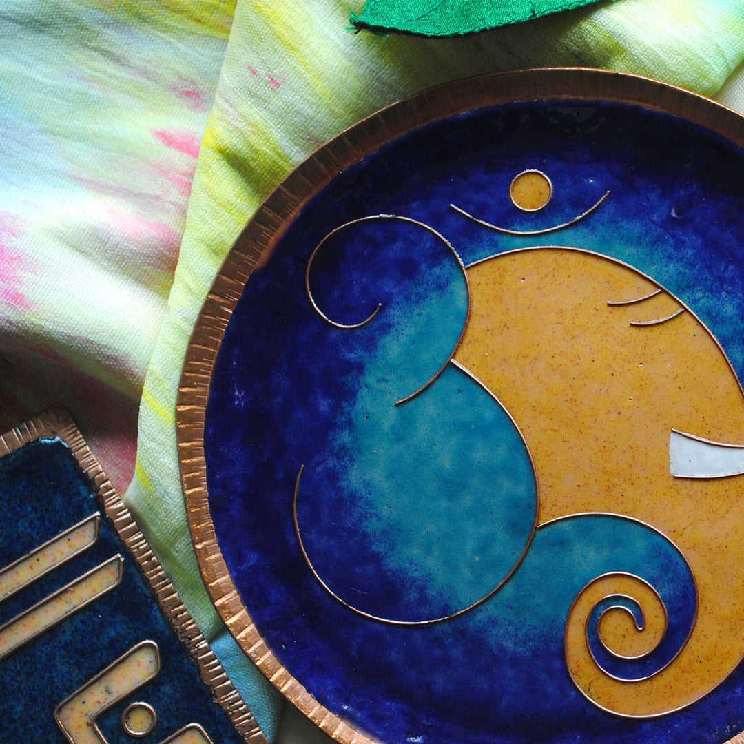 Handmade Ganesha Omkar Theme Copper Wall Plate