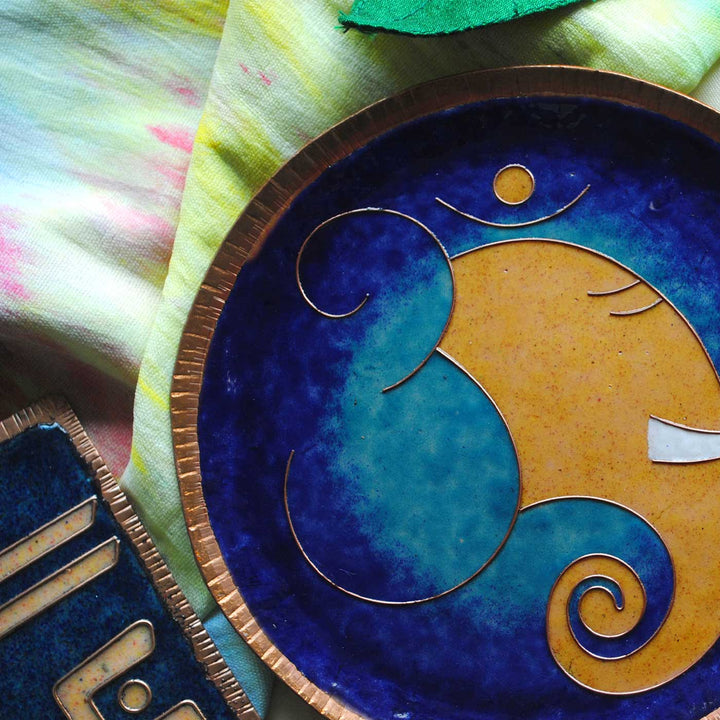 Handmade Ganesha Omkar Theme Copper Wall Plate